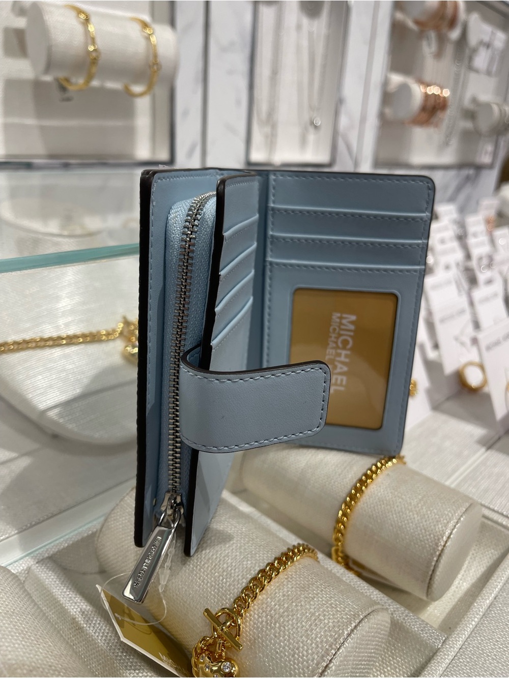 Michael Kors Jet Set Travel Md MK Logo Debossed Bifold Wallet
Pale Ocean 
NWT - Picture 5 of 16